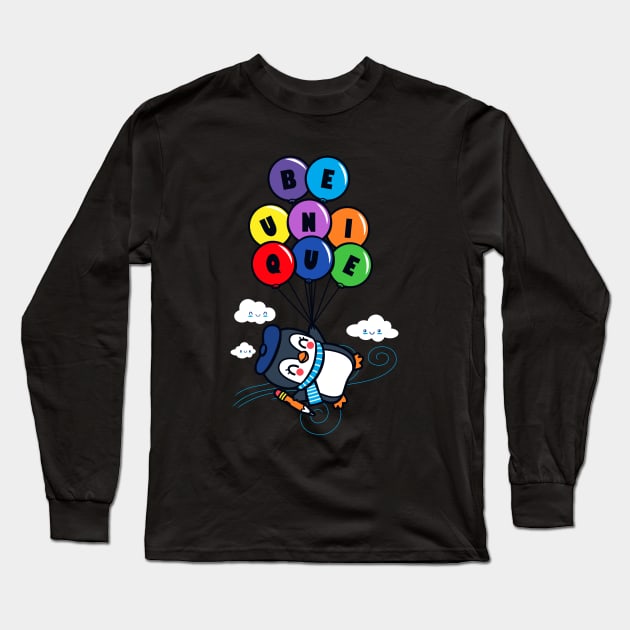 Be Unique Cute Kawaii Penguin Flying With Balloons Long Sleeve T-Shirt by BoggsNicolas